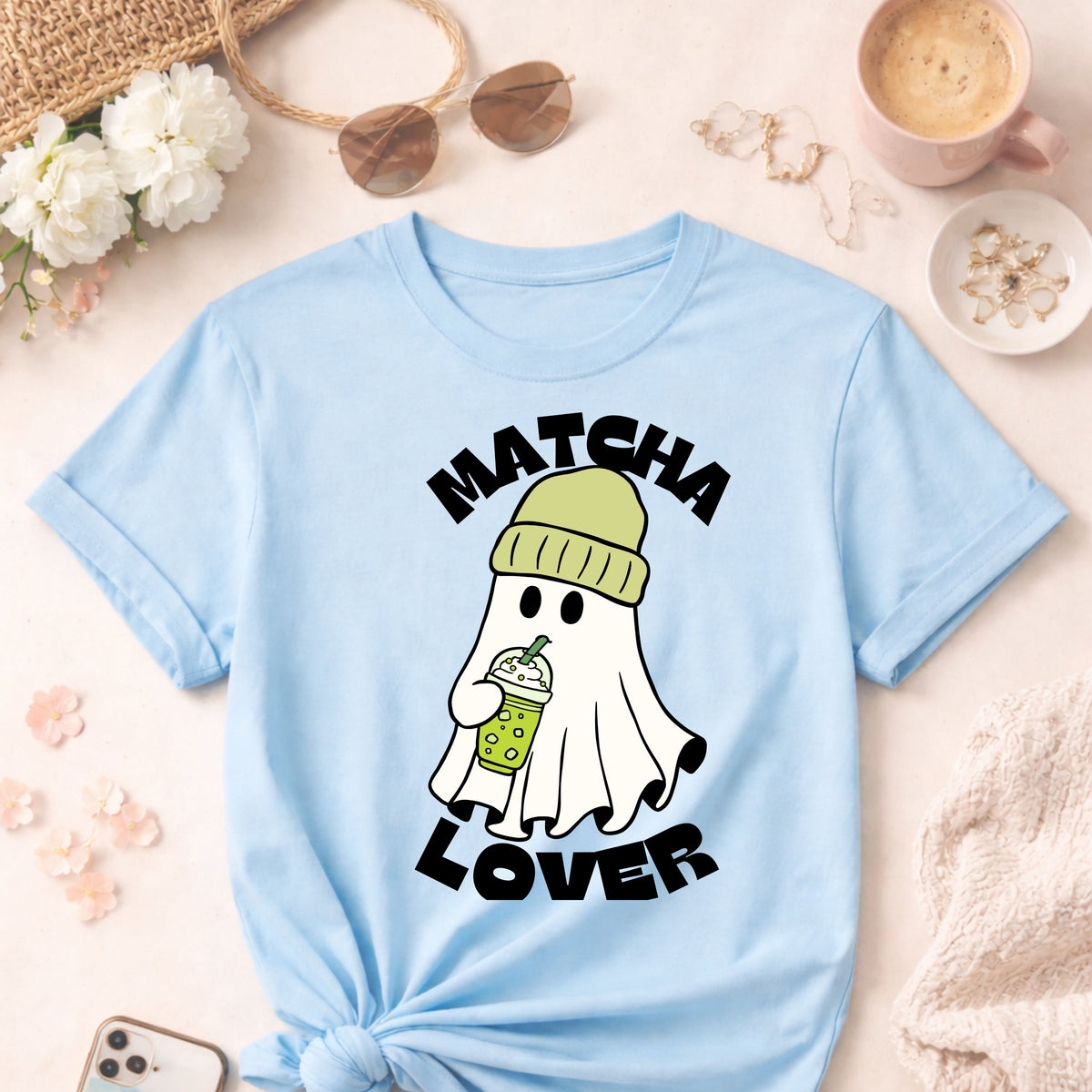Matcha Lover ghost graphic T-Shirt | Cute matcha tea design