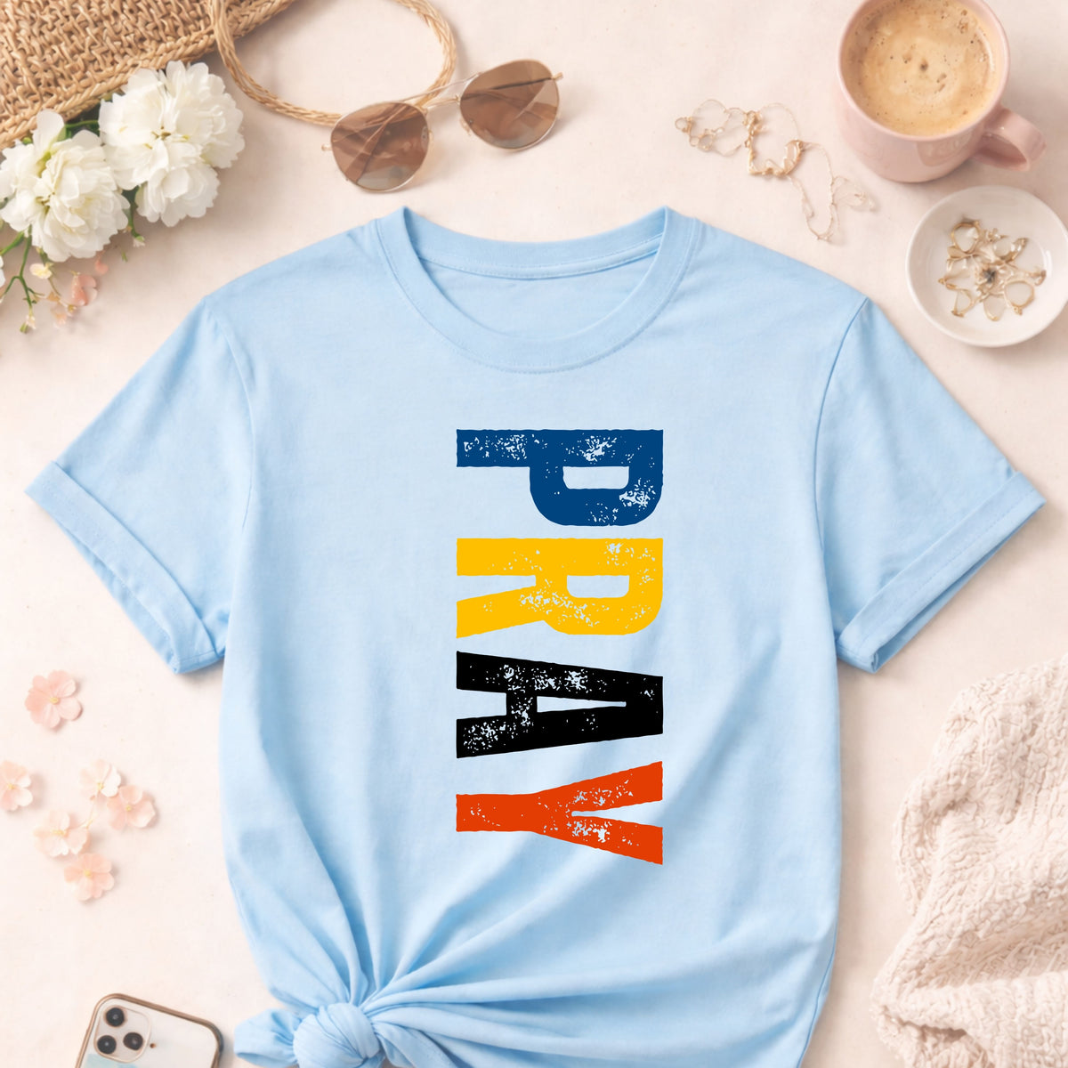 Pray vertical distressed text T-Shirt | Religious typography tee, faith graphic tee, Christian shirt, inspirational quote, unisex casual tee