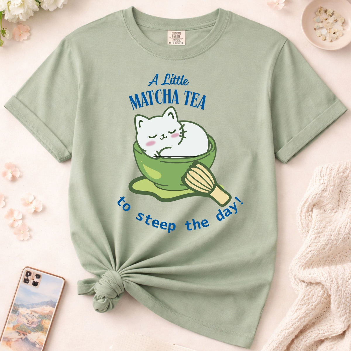Matcha Cat T-Shirt: Cozy Tea Lover Gift with Cat in a cup