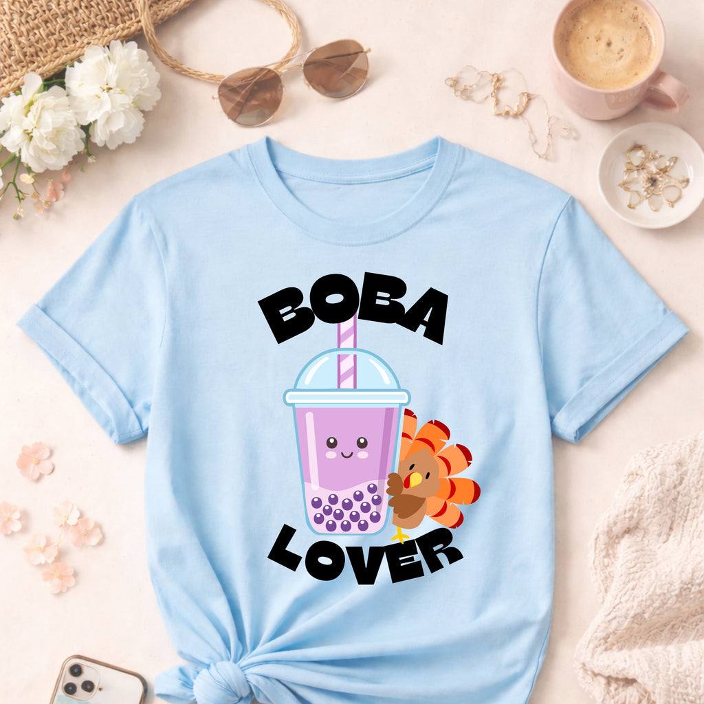 Boba Lover Bubble Tea T-Shirt | Cute Kawaii Milk Tea Drink Graphic with turkey