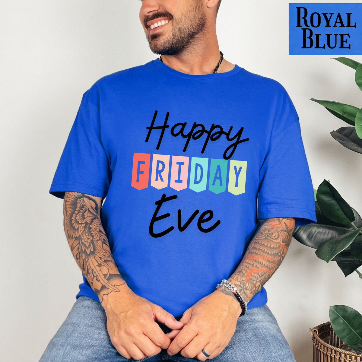 Happy Friday Eve T-Shirt | Colorful Block Letter Weekend Shirt