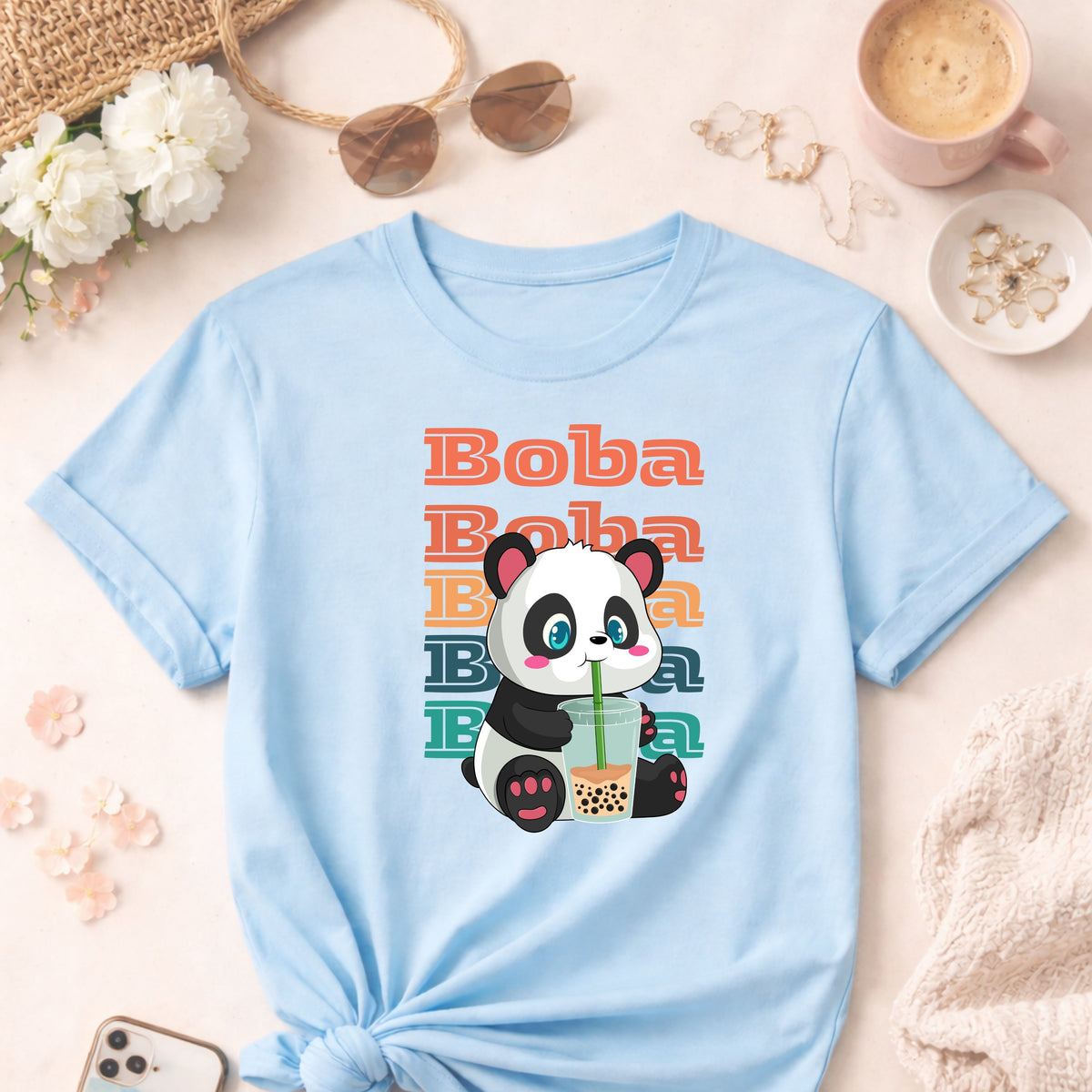 Cute Panda Boba Tea Unisex Softstyle T-Shirt, Fun Gift for Tea Lovers, Apparel for Friends, Cute Shirt for Occasions, Casual Wear, Gift Idea