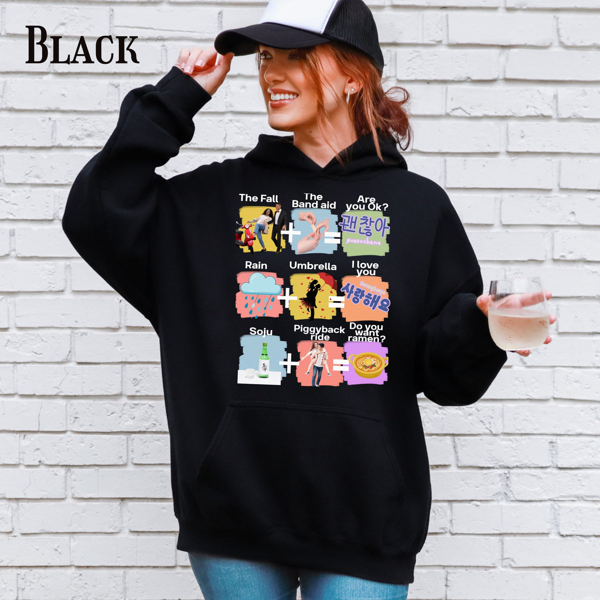 Funny K-drama Mashup Hoodie, Korean Aesthetic Binge Watcher Gift for Her, Cute Graphic Hoodie, Iconic Tropes, Korean Style Cozy Sweatshirt