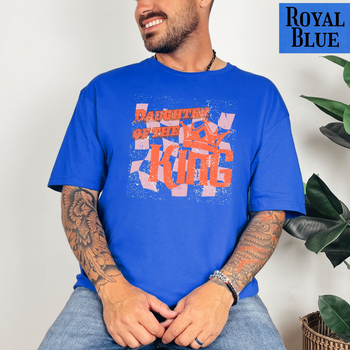 Christian Faith Tee Daughter of the King T-Shirt with retro distressed Crown graphic design