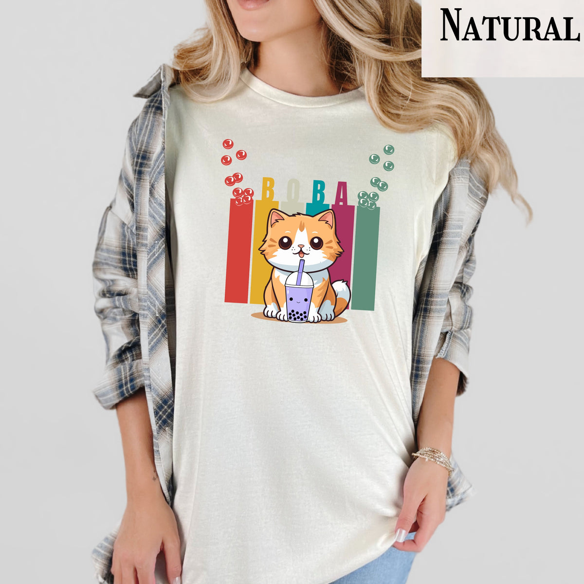 Boba Cat T-Shirt, Adorable Animal Tee, Cute Gift for Cat Lovers, Casual Wear, Fun Shirt for Any Occasion