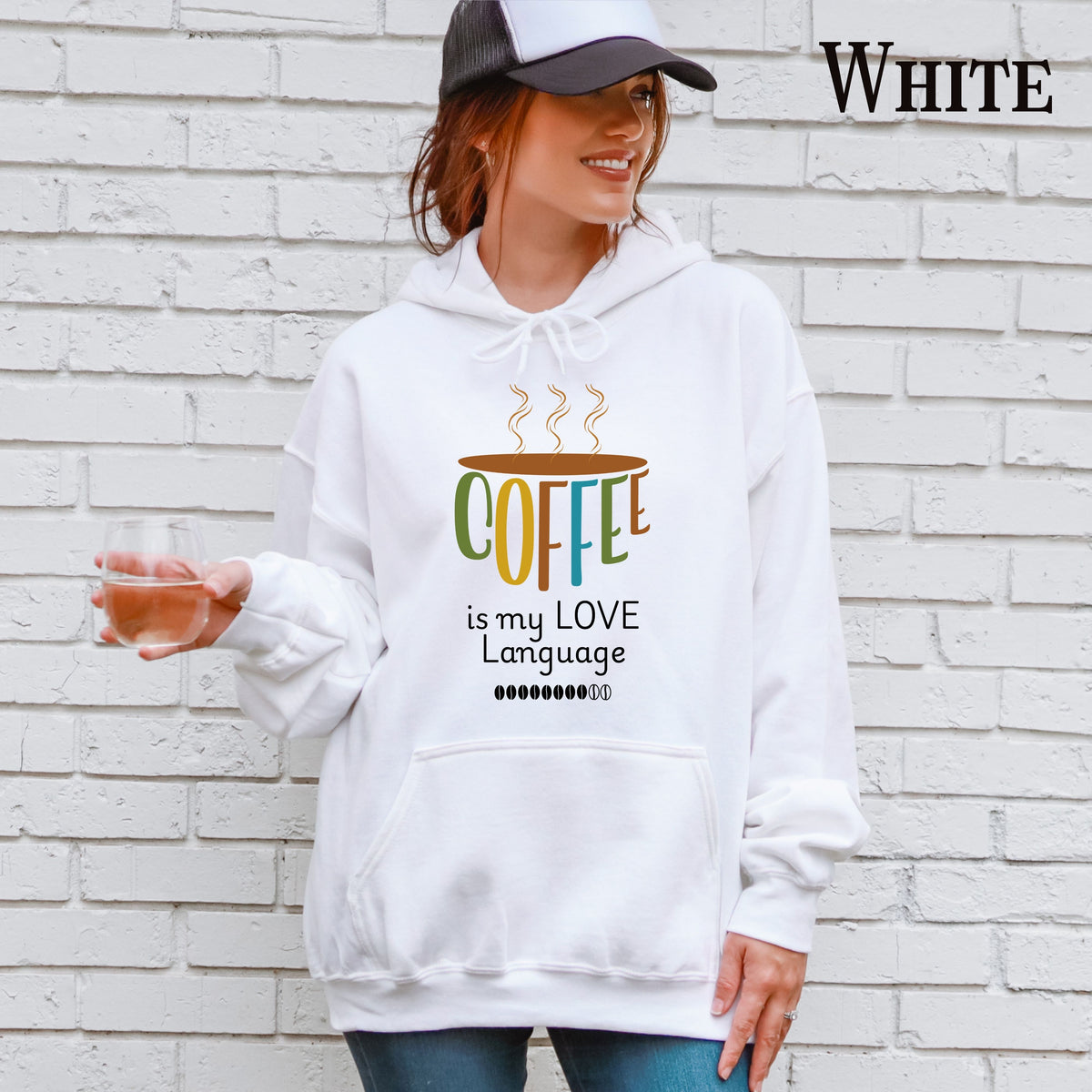 Hoodie — "Coffee Is My Love Language" Cute Coffee Cup Graphic Hoodie