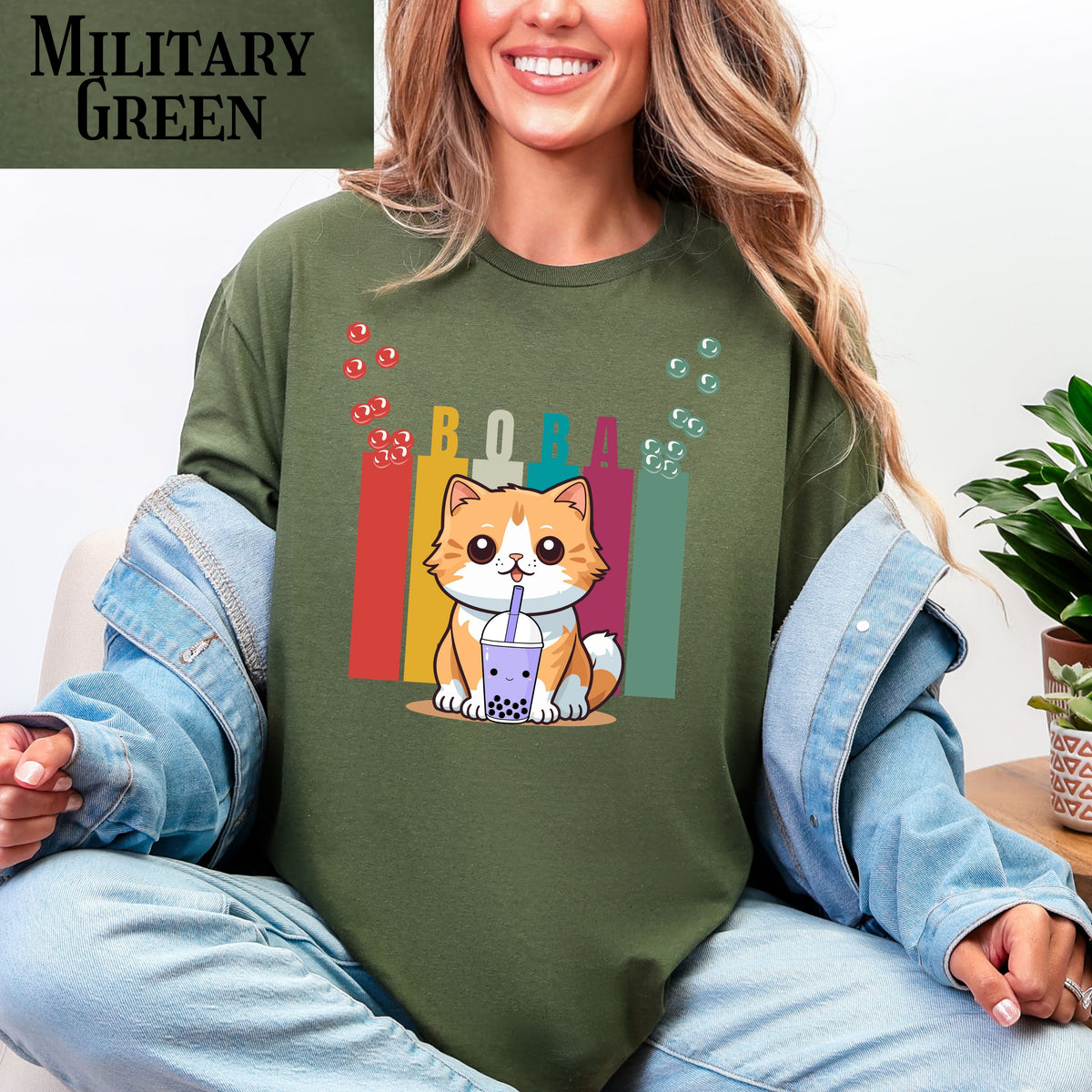 Boba Cat T-Shirt, Adorable Animal Tee, Cute Gift for Cat Lovers, Casual Wear, Fun Shirt for Any Occasion