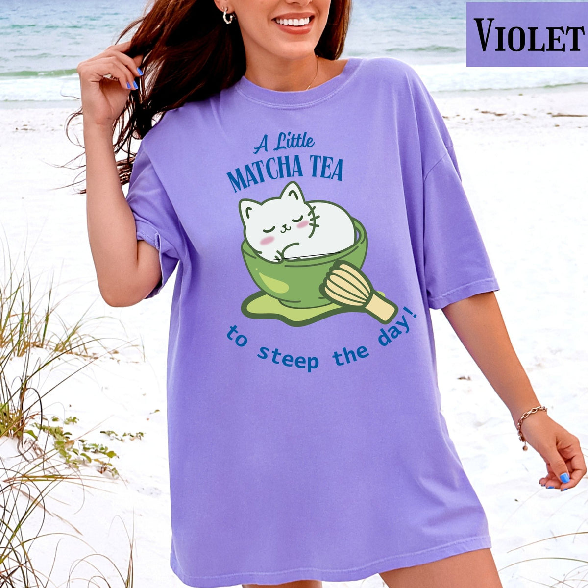 Matcha Cat T-Shirt: Cozy Tea Lover Gift with Cat in a cup