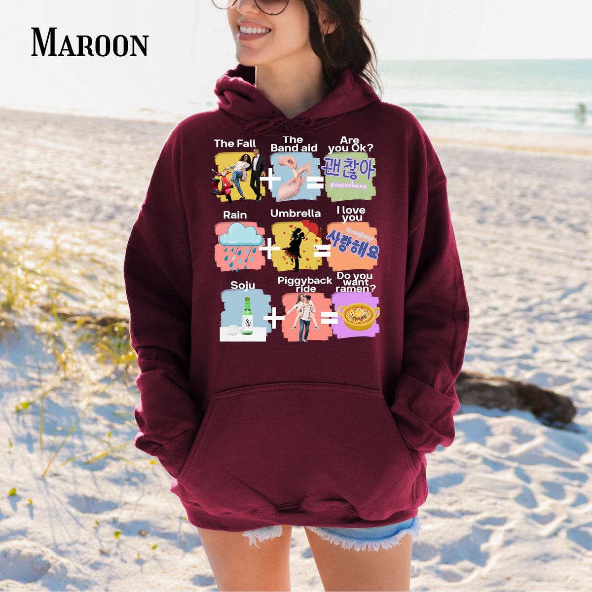 Funny K-drama Mashup Hoodie, Korean Aesthetic Binge Watcher Gift for Her, Cute Graphic Hoodie, Iconic Tropes, Korean Style Cozy Sweatshirt