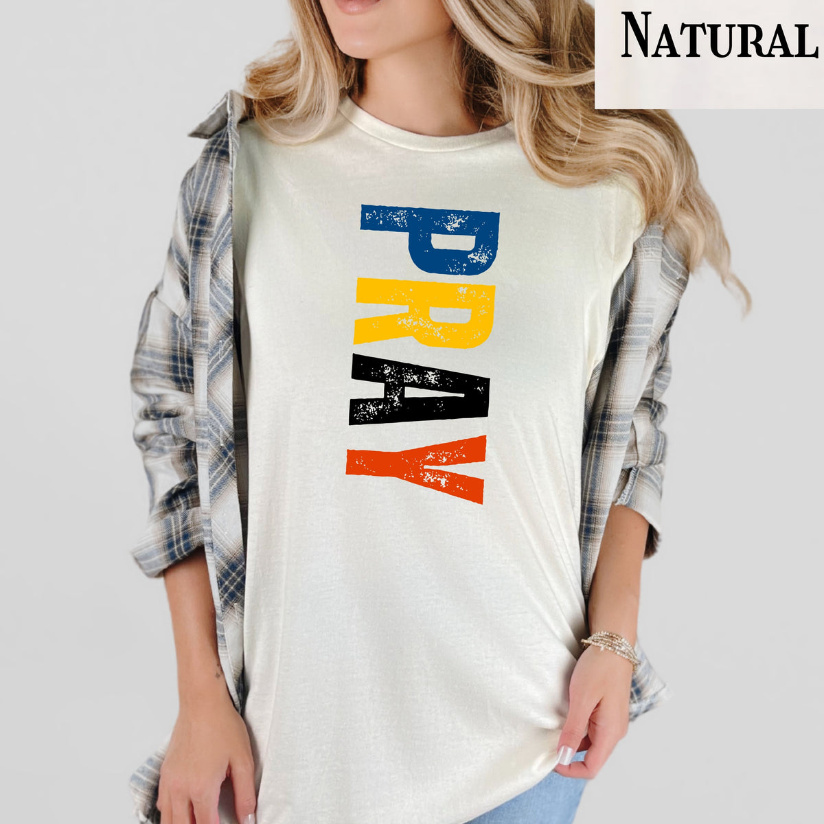 Pray vertical distressed text T-Shirt | Religious typography tee, faith graphic tee, Christian shirt, inspirational quote, unisex casual tee