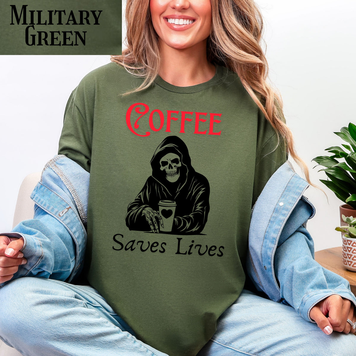Funny Coffee Lover T-Shirt, Dark Humor Caffeine Addict Gift, Coffee Art, Unisex Casual Tee for Coffee Enthusiasts, Spooky Coffee Shirt