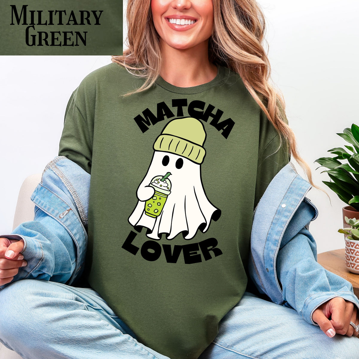 Matcha Lover ghost graphic T-Shirt | Cute matcha tea design