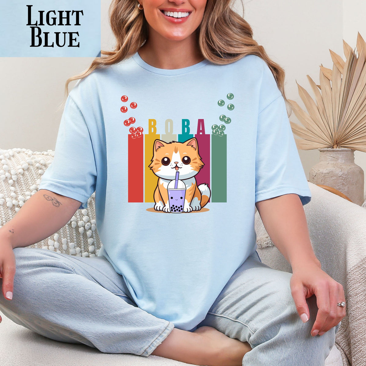 Boba Cat T-Shirt, Adorable Animal Tee, Cute Gift for Cat Lovers, Casual Wear, Fun Shirt for Any Occasion