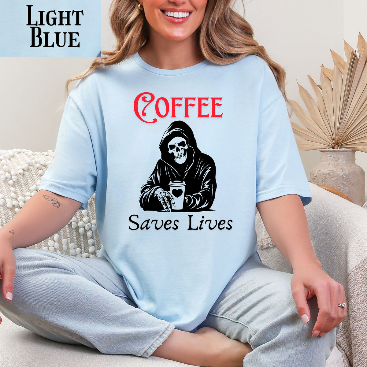 Funny Coffee Lover T-Shirt, Dark Humor Caffeine Addict Gift, Coffee Art, Unisex Casual Tee for Coffee Enthusiasts, Spooky Coffee Shirt