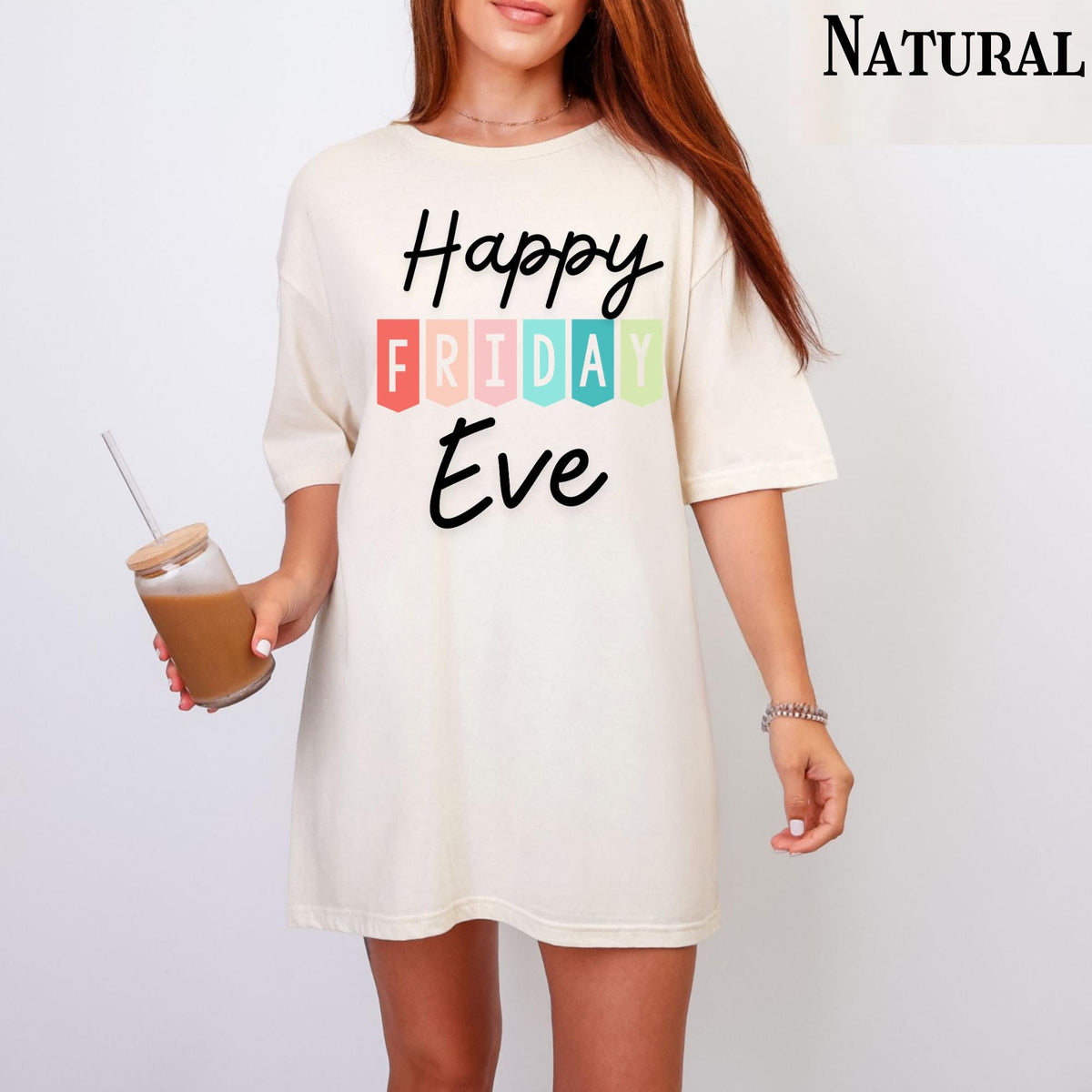 Happy Friday Eve T-Shirt | Colorful Block Letter Weekend Shirt