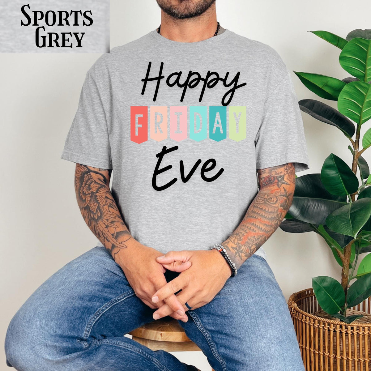 Happy Friday Eve T-Shirt | Colorful Block Letter Weekend Shirt