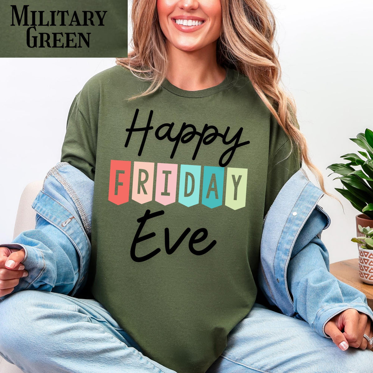 Happy Friday Eve T-Shirt | Colorful Block Letter Weekend Shirt