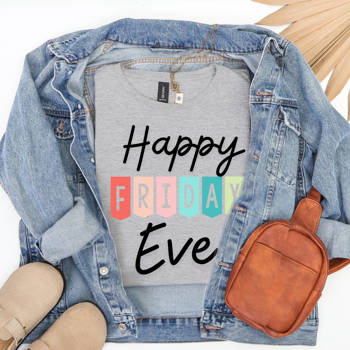 Happy Friday Eve T-Shirt | Colorful Block Letter Weekend Shirt