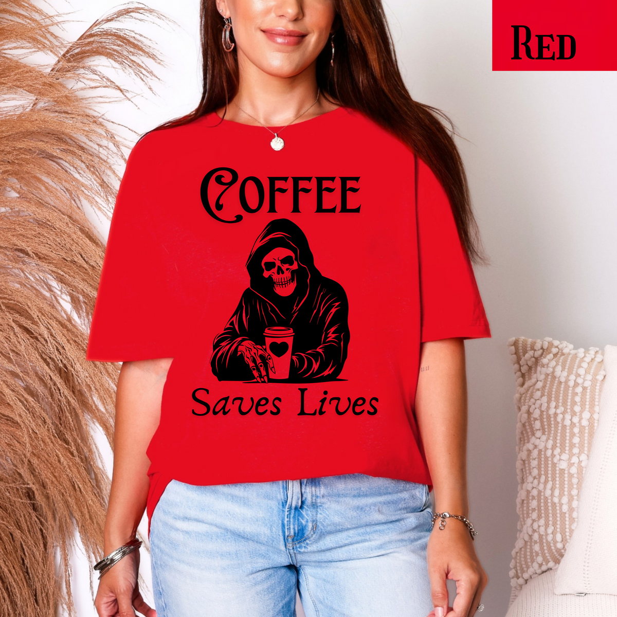 Funny Coffee Lover T-Shirt, Dark Humor Caffeine Addict Gift, Coffee Art, Unisex Casual Tee for Coffee Enthusiasts, Spooky Coffee Shirt