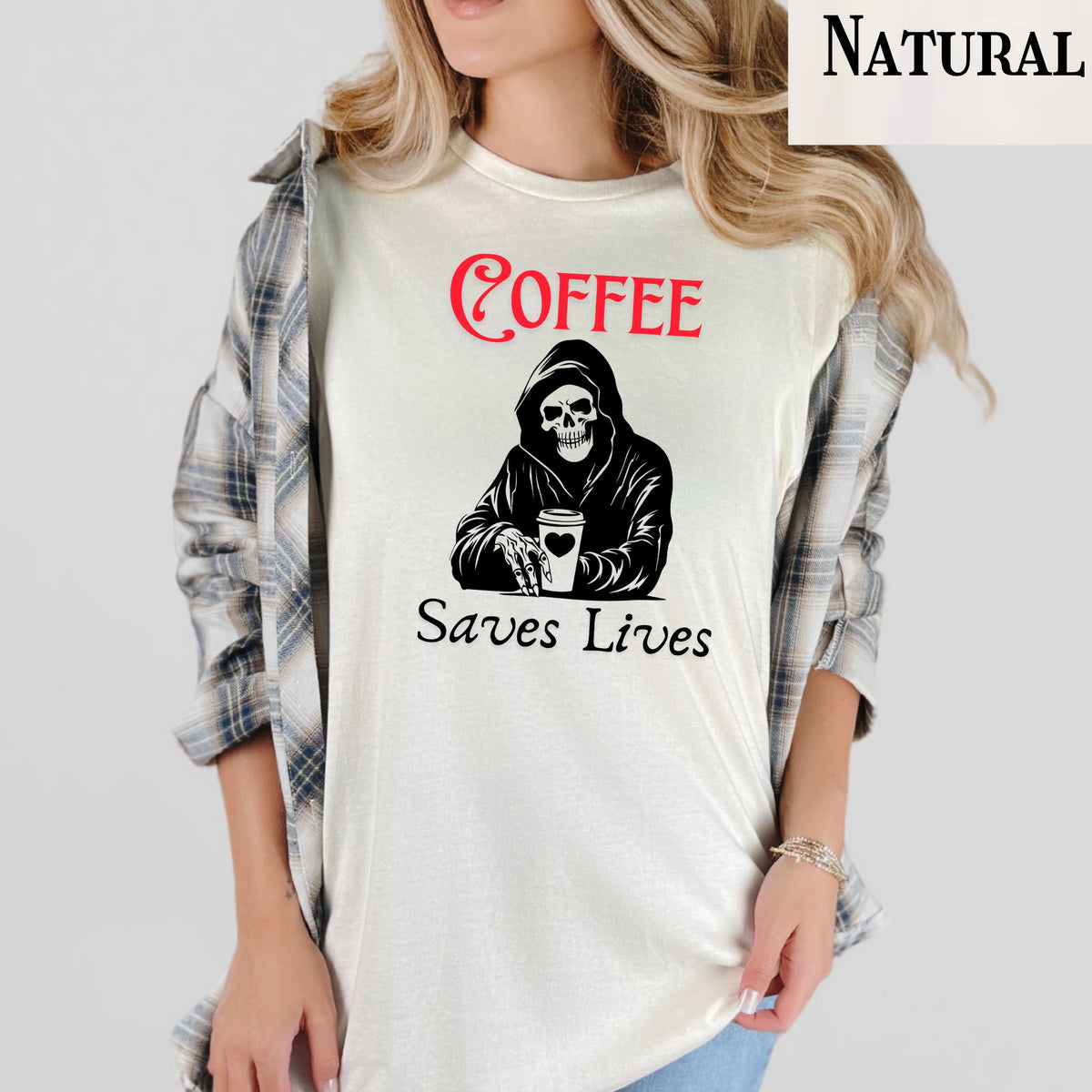 Funny Coffee Lover T-Shirt, Dark Humor Caffeine Addict Gift, Coffee Art, Unisex Casual Tee for Coffee Enthusiasts, Spooky Coffee Shirt